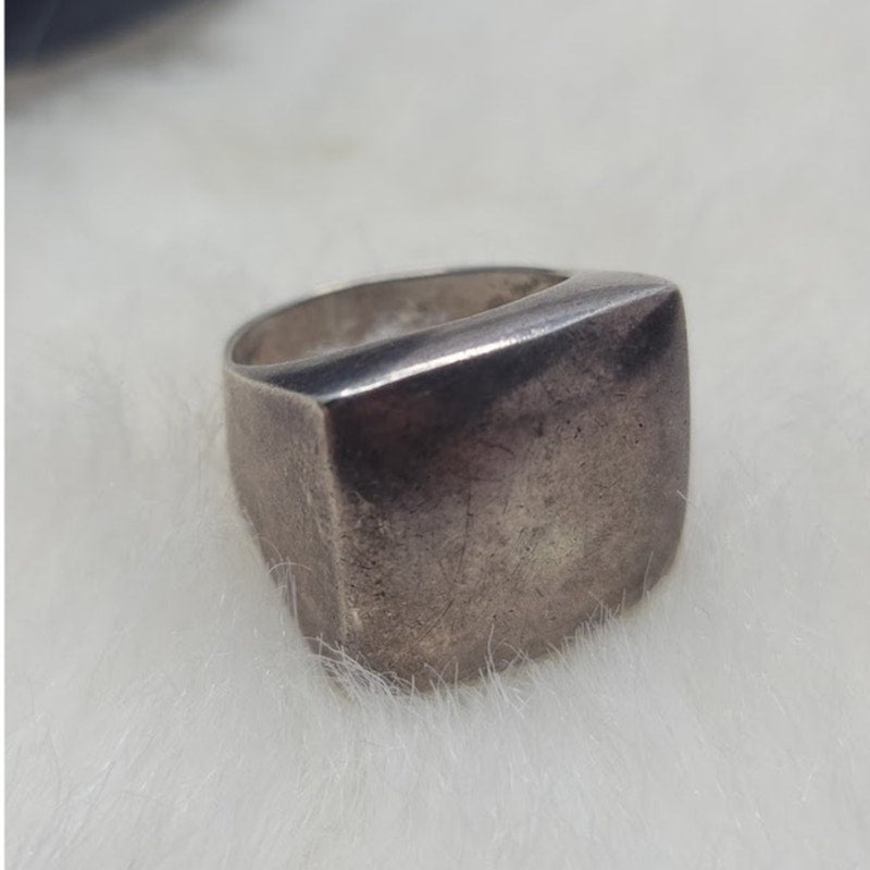 Vintage Modernist Sterling Silver Convex Shield Statement Ring Size 9