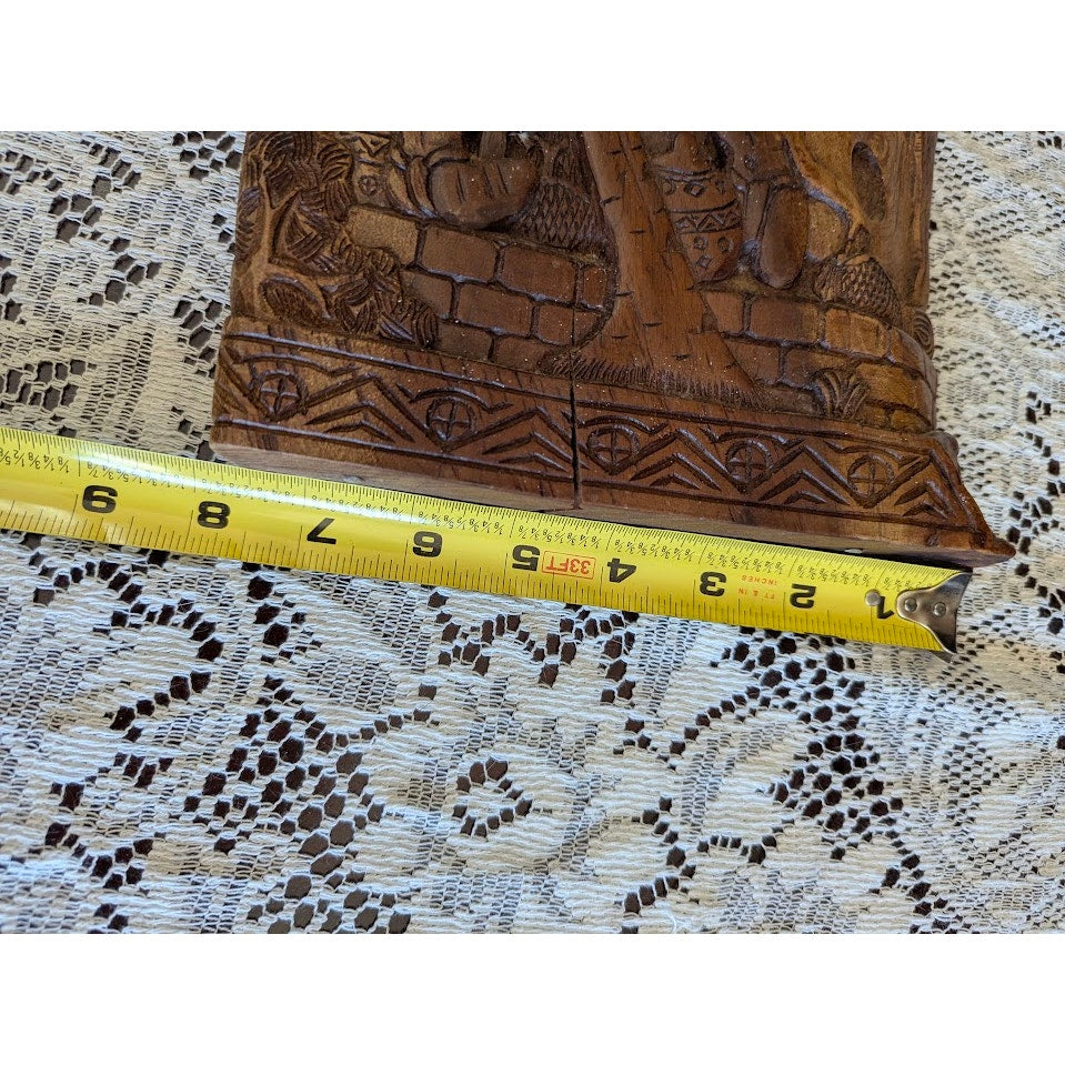 Antique Palauan Storyboard Hand Carved Wood Relief Folk Art Signed Willard Deocr