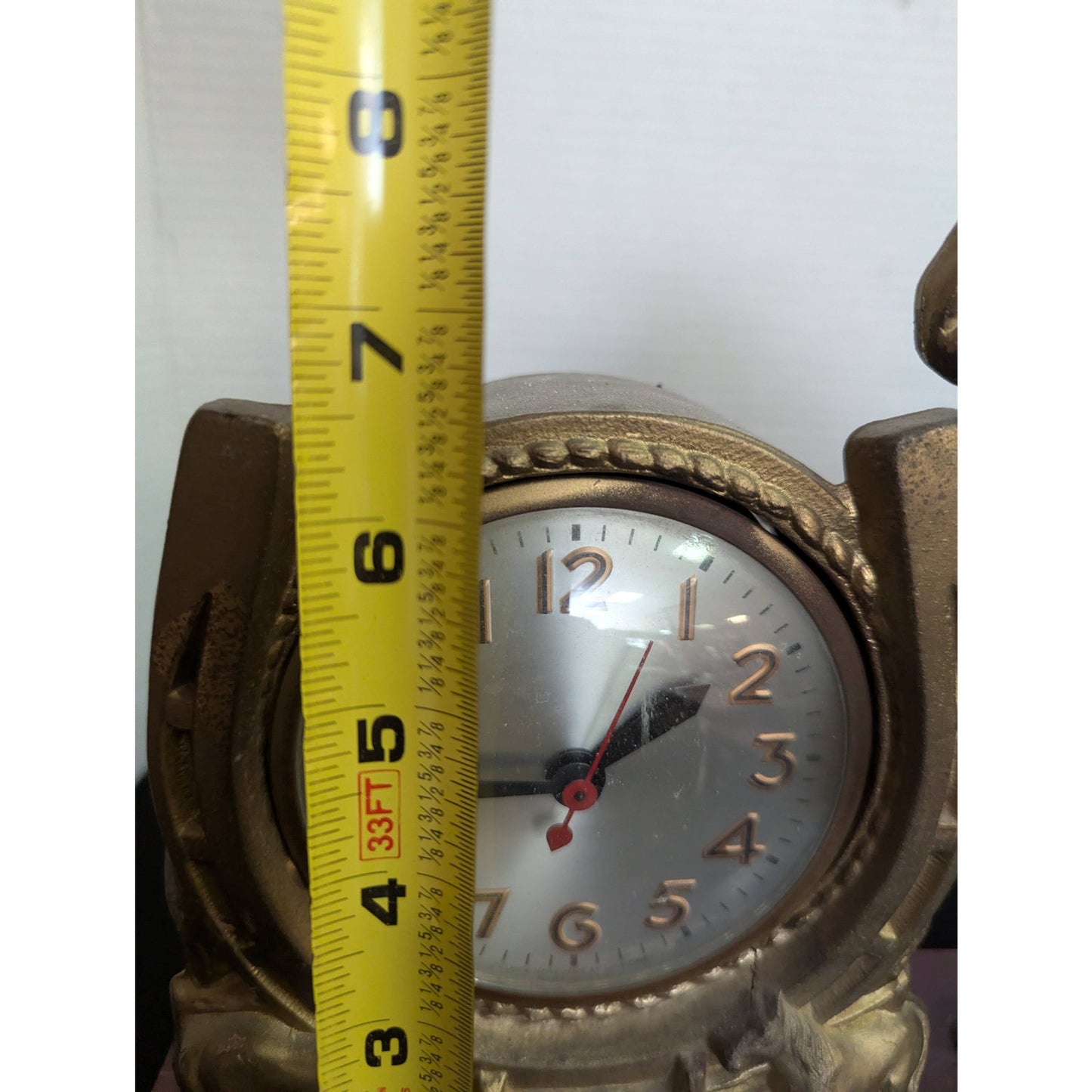 Vintage Kitschy Western Gold Horse Clock Retro Horseshoe Mantel Clock Equestrian