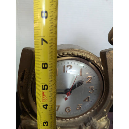 Vintage Kitschy Western Gold Horse Clock Retro Horseshoe Mantel Clock Equestrian