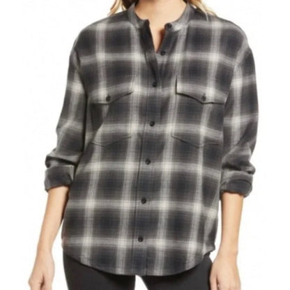 Caslon Womens Cozy Print Long Sleeve Top in Light Grey Camo Print Large MSRP $49