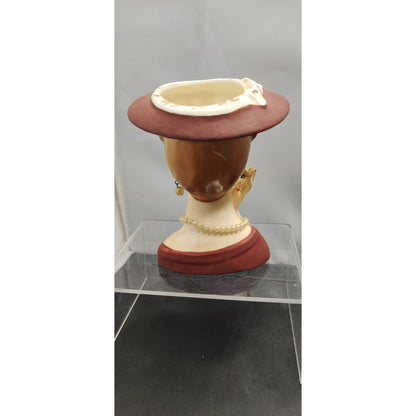 Retro Burgundy Lady Headvase Planter MCM Kitsch Glamour Ceramic Vase Home Decor