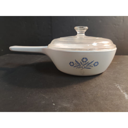 Vintage Corning Ware Blue Cornflower Skillet Saucepan With Glass Lid Mid-Century