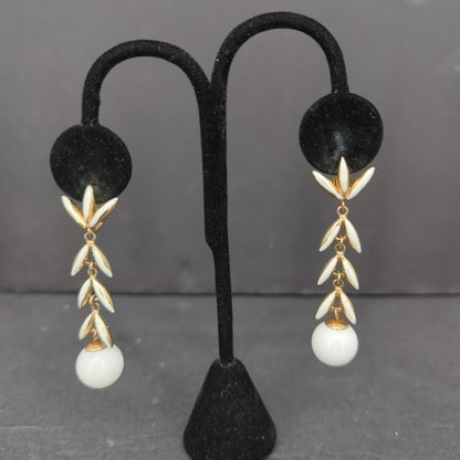 Vintage Gold Tone Faux Pearl Rhinestone Screw Back Clip On Earrings 1960s Glam