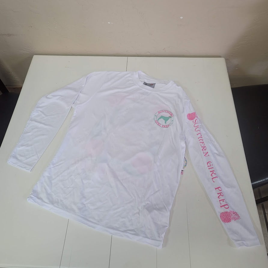 Southern Girl Prep NEW Long Sleeve Shirt YOUTH RASH GUARD LARGE SWIM NEW