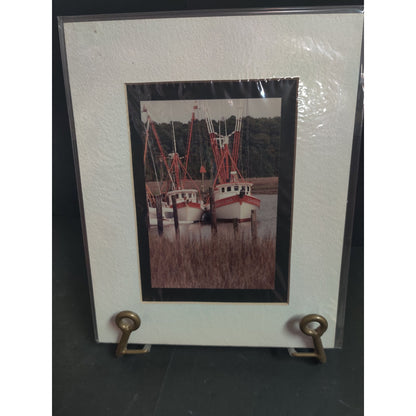 Original Shrimp Boats Harbor Photograph Signed Dan Evans Matted Print