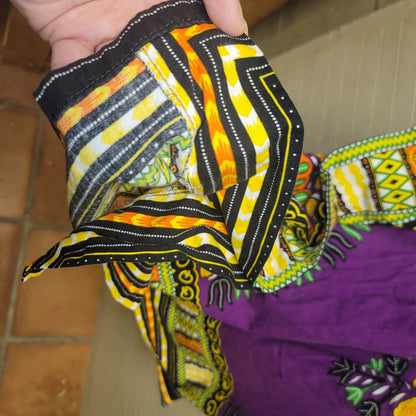 Dashiki Print Shirt Poncho Blouse Elastic Waist Cotton One Size Purple yellow