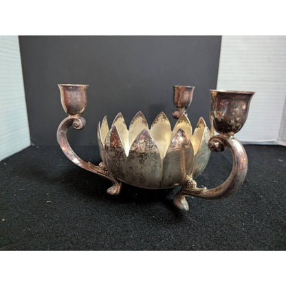 Vintage Leonard Silver Plate Lotus Flower Candelabra Centerpiece Bowl