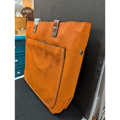 Vegan Faux Pebbled Leather Orange Removable bag Tote NEW Purse Front zip pocket