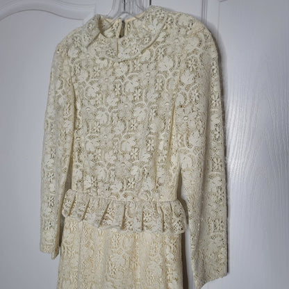 Vintage Lace wedding evening dress sheer top line skirt One Piece peplum Waist