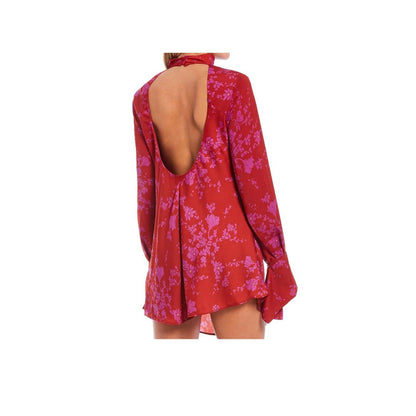 Free People Aries Mini Dress Long Sleeve romantic Combo Red Floral MEDIUM damage