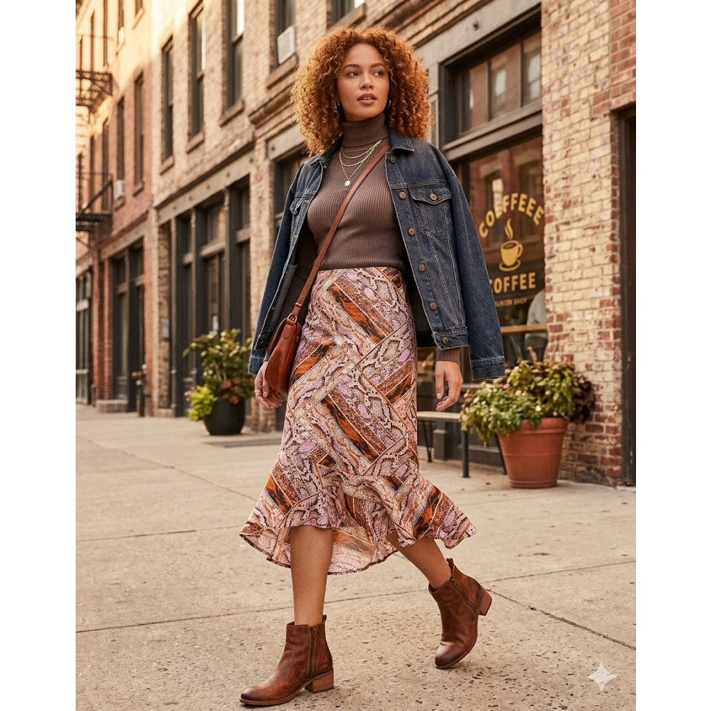 Thalia Sodi Women,s Asymmetrical Flounce Hem Skirt Faux patchwork Snakeskin
