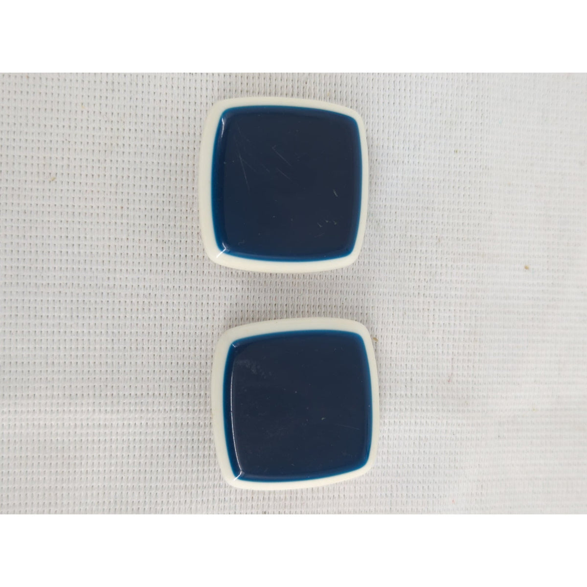 Vintage Mod Navy Blue White Square Resin Clip-On Earrings Mid Century Retro Chic