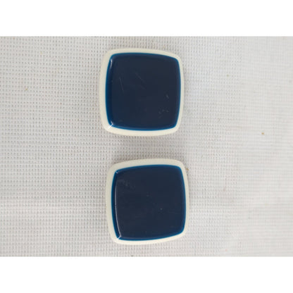 Vintage Mod Navy Blue White Square Resin Clip-On Earrings Mid Century Retro Chic