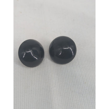 Vintage Black Domed Button Post Earrings Retro Glossy Minimalist