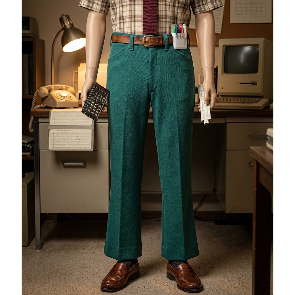 Vintage Polyester Slacks Trousers Forrest Green Dress Pant Straight Leg W33"