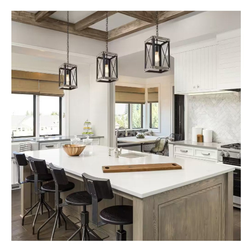 LNC Black Rustic Wood Cage Pendant Light Farmhouse Lantern Kitchen Pendant NEW
