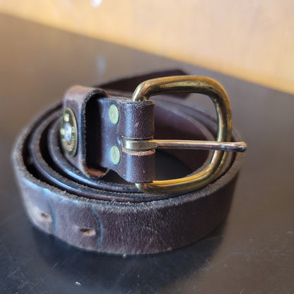Kevin's Thomasville GA 38 Brass Winchester buckle Leather brown 1 1/2" Belt