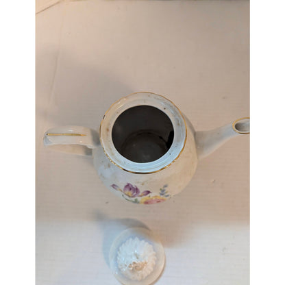 Vintage Schumann Arzberg Teapot German Porcelain Floral Gold Trim 7.5"