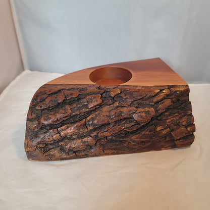 Live Edge Pine Rustic handcarved handturned solid wood candle vase holder