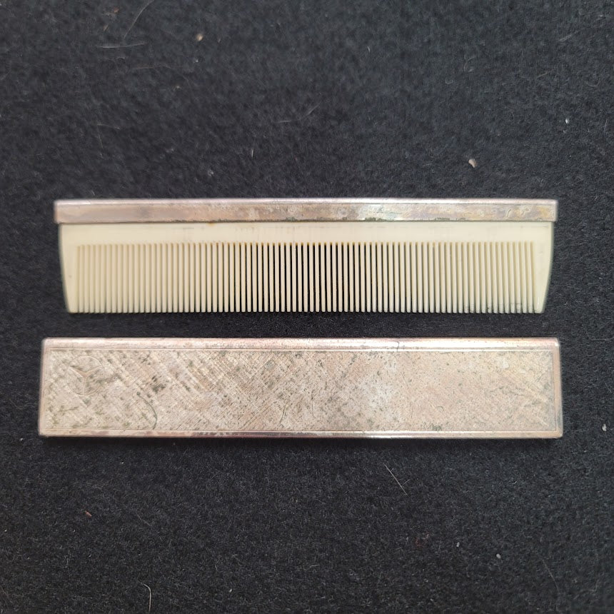 Vintage mercedes benz logo comb and cover set silvertone 2pc