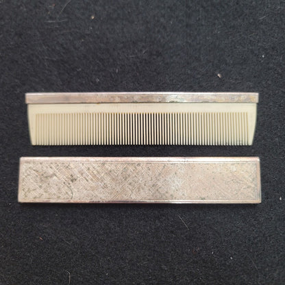 Vintage mercedes benz logo comb and cover set silvertone 2pc