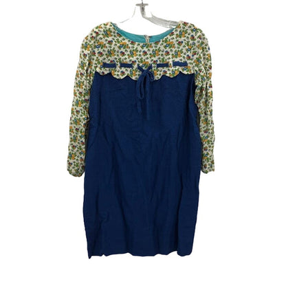 Vintage Blue Floral Dress Heavy Fabric XS 1960s long sleeve MOD
