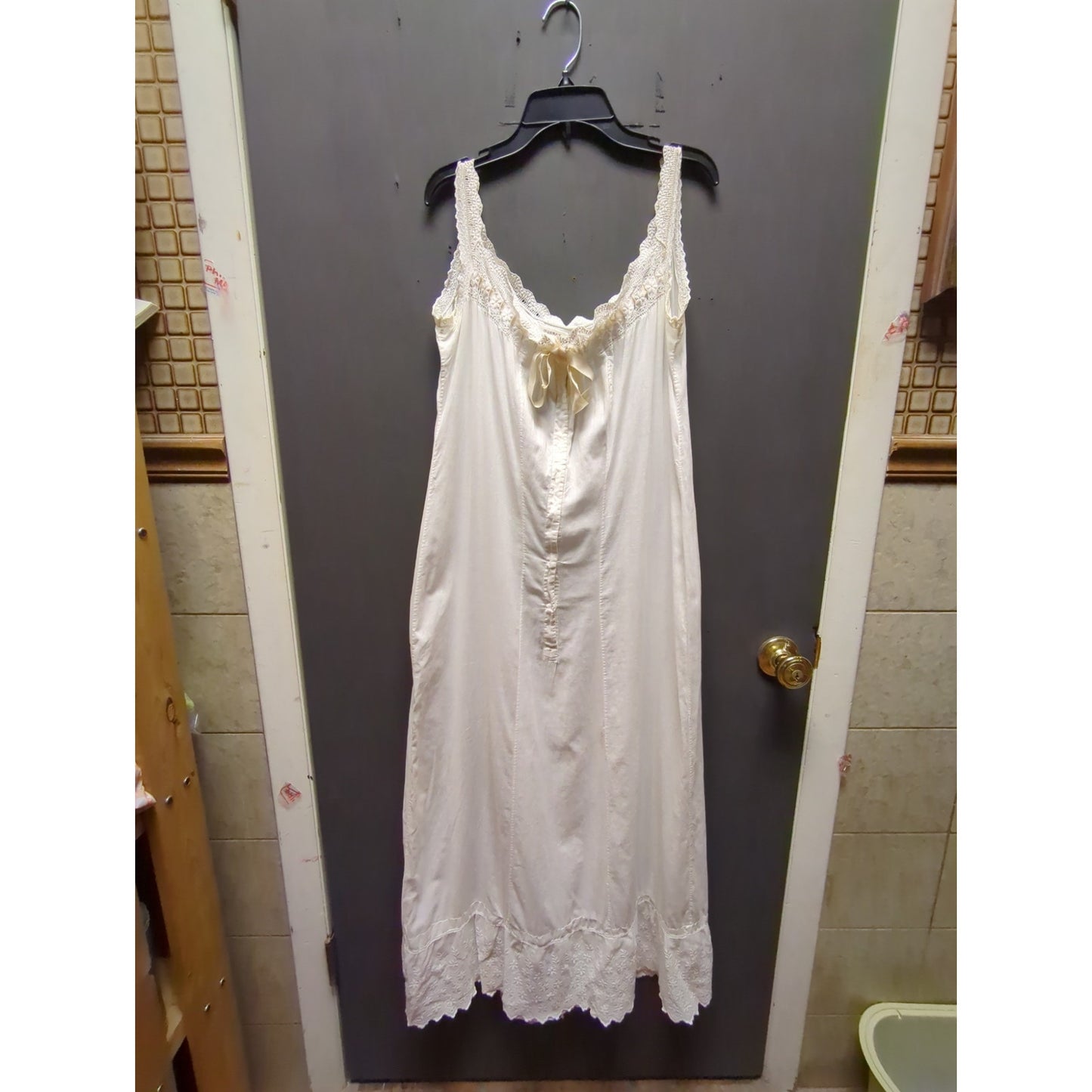 Edwardian antique White cotton lace cotton sleeveless dressing gown undergarment