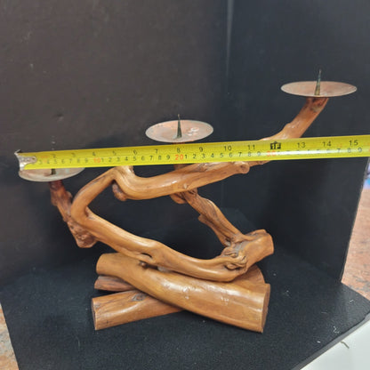 Artisan Wood driftwood triple Candle holder freeform brutalist GNARLY branch