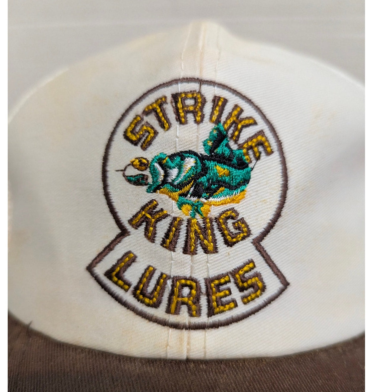 Vintage Strike King Lures White Brown Trucker Snapback Hat Retro Y2K