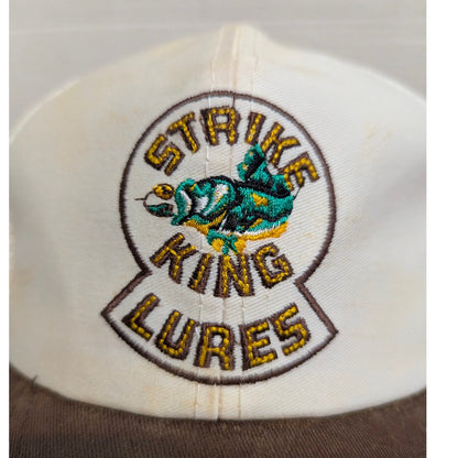 Vintage Strike King Lures White Brown Trucker Snapback Hat Retro Y2K