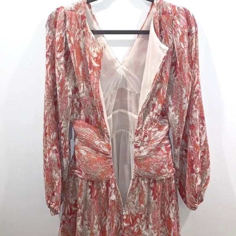 ASTR V-Neck Plisse Wrap Mini Dress Size Small in Coral Floral NWT