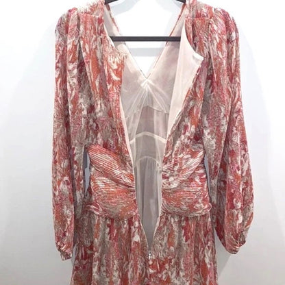 ASTR V-Neck Plisse Wrap Mini Dress Size Small in Coral Floral NWT