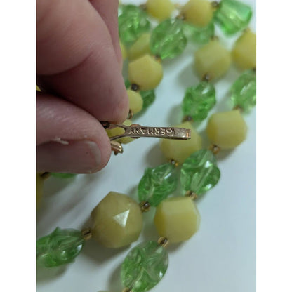 Vintage graduated 1950 layered signed GERMANY green yellow NECKLACE 3 STRAND