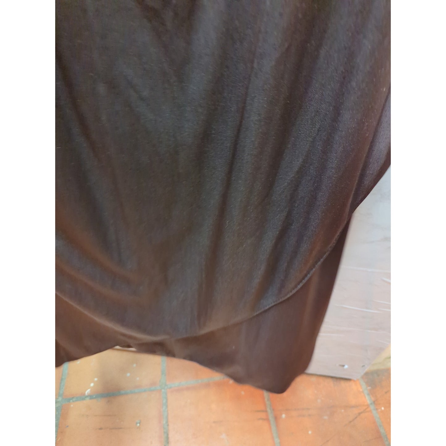 Vintage Black Asymmetrical Beaded Strap Satin Finish Midi Gown Dress Extra Small