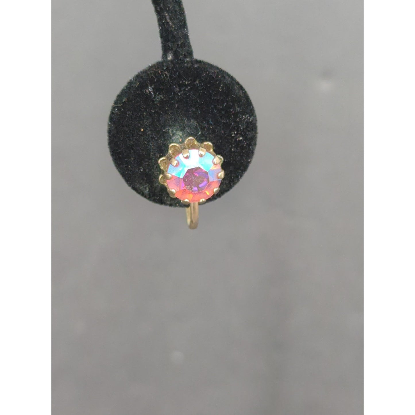 Vintage Iridescent Rhinestone Aurora Borealis Screw Back Clip Earrings