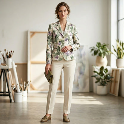 Emma James Watercolor Floral Blazer Jacket Sage Green Purple Size 6