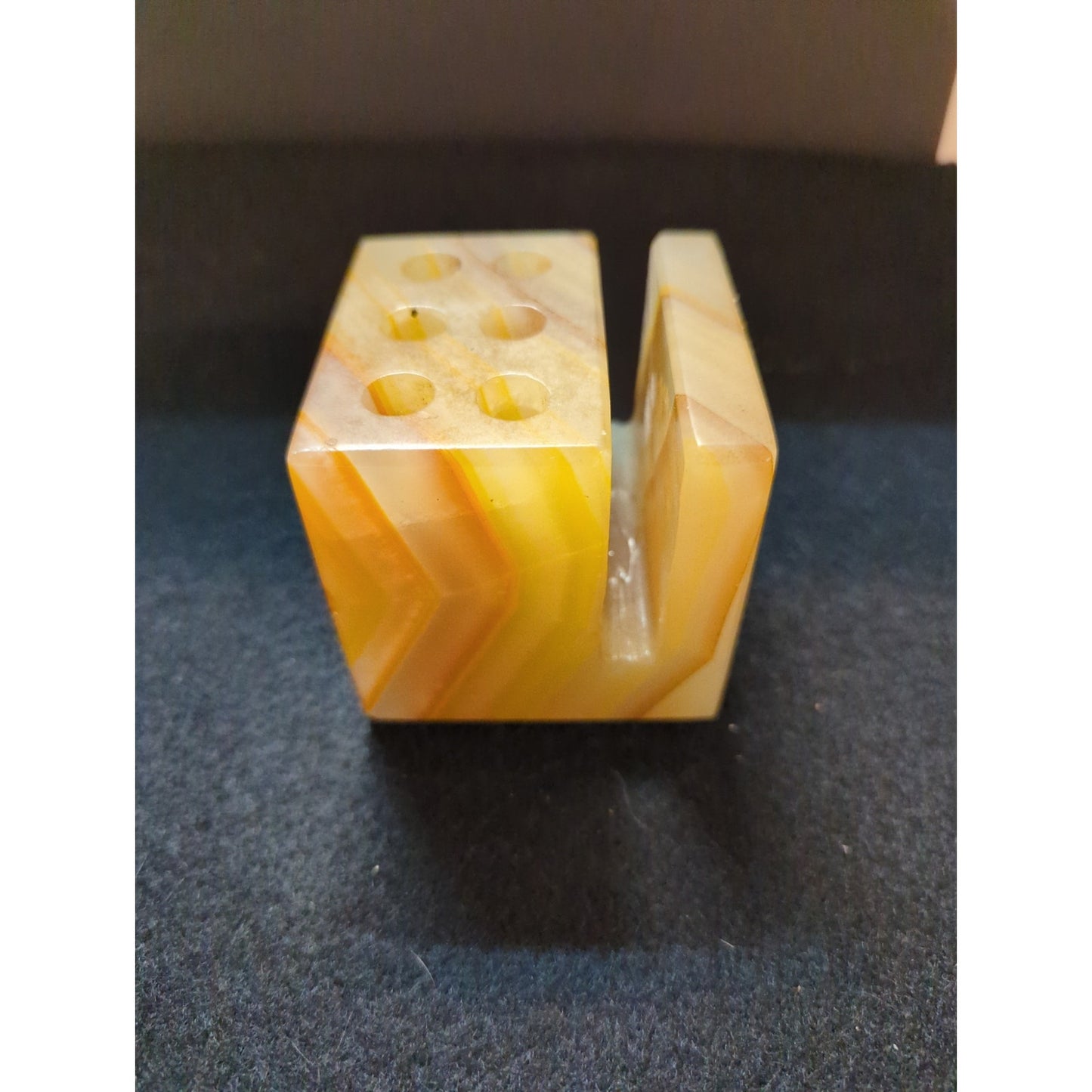 Vintage Carved Onyx Desk Organizer Pen Holder Letter Slot MCM  Office Kitsch