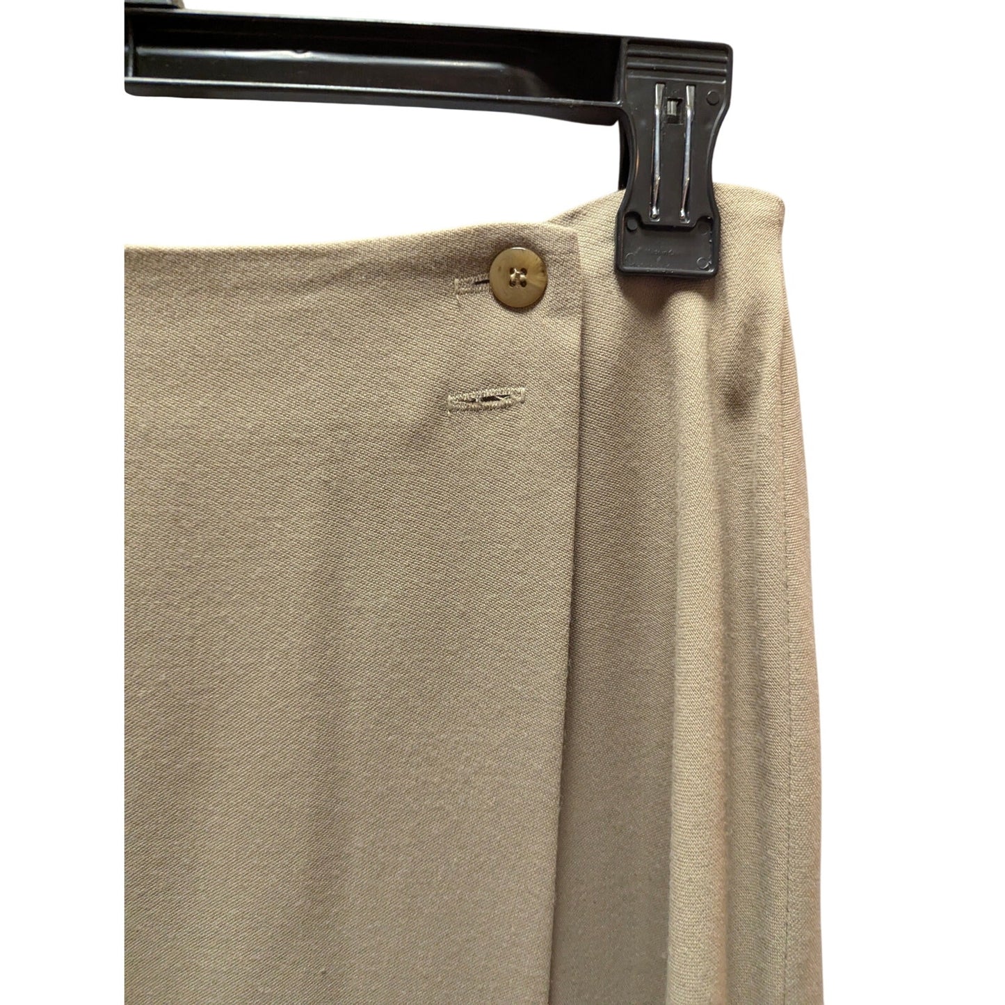 Vintage Beige Wool Blend Button Flap Midi Skirt Small Quiet Luxury 90s Vintage