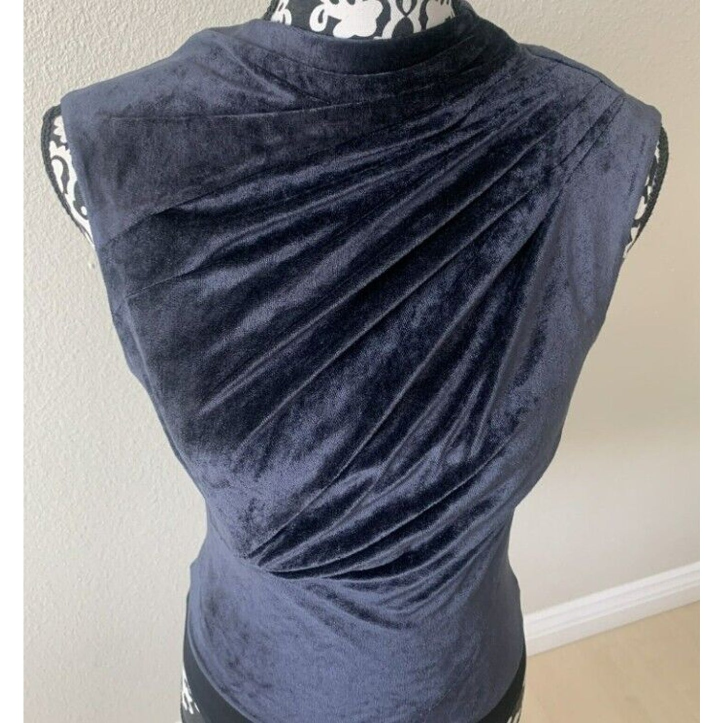rta Julie Sleeveless Highneck Velvet Bodysuit Small NEW Faux Wrap blue $350.00
