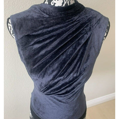 rta Julie Sleeveless Highneck Velvet Bodysuit Small NEW Faux Wrap blue $350.00