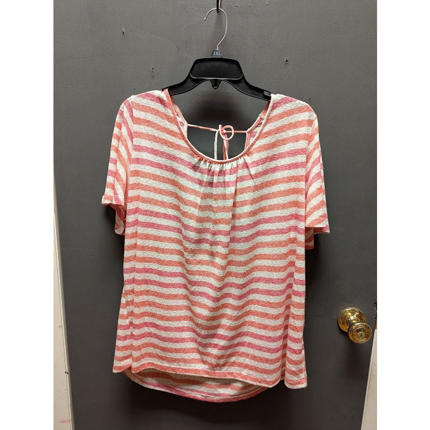 bobeau Size 1x Striped Curvy Emile Scoop Neck Blouse Coral Cream Casual Travel