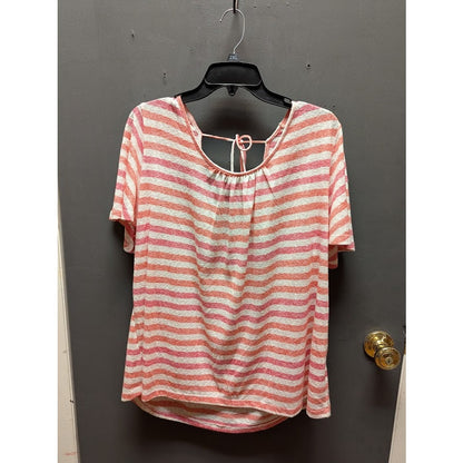 bobeau Size 1x Striped Curvy Emile Scoop Neck Blouse Coral Cream Casual Travel