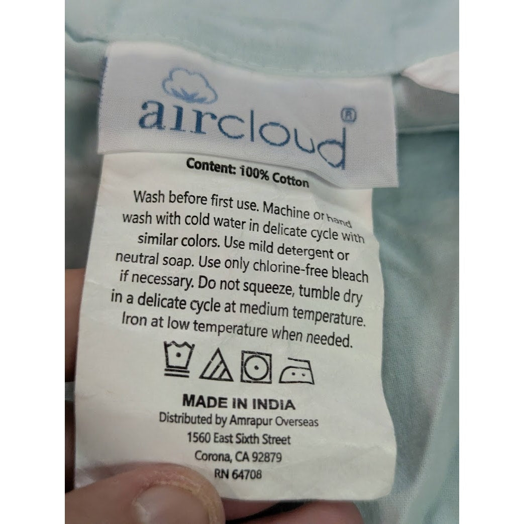 Aircloud Teal Blue Duvet Cover Set 100% Cotton w/ 2 Pillowcases Soft Breathable