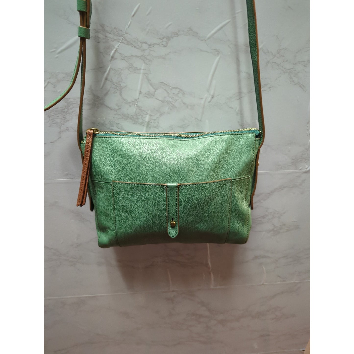 Fossil Heritage Green Pebbled Leather Crossbody Bag Travel Lightweight