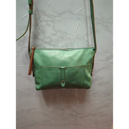 Fossil Heritage Green Pebbled Leather Crossbody Bag Travel Lightweight