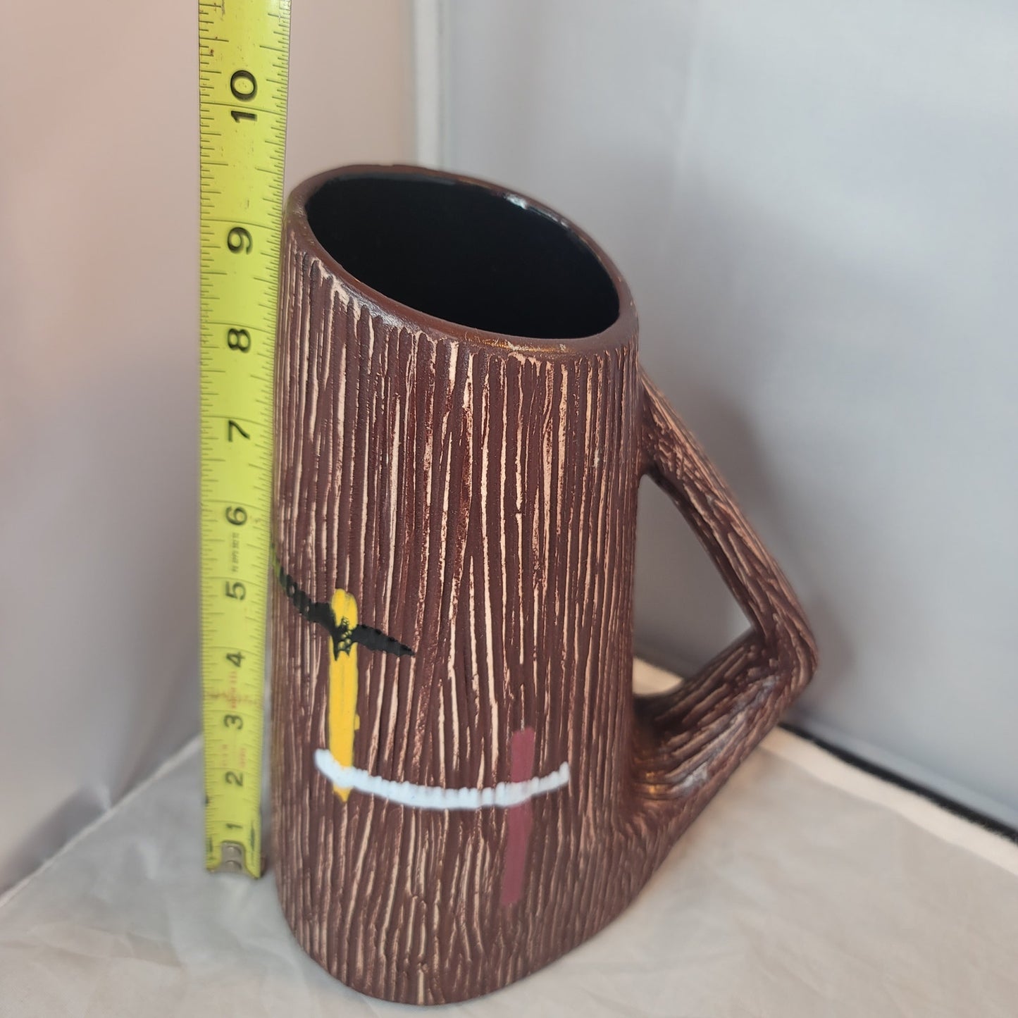 MCM textured pitcher and serving mugs cups Textured bark Brown Orange White SET
