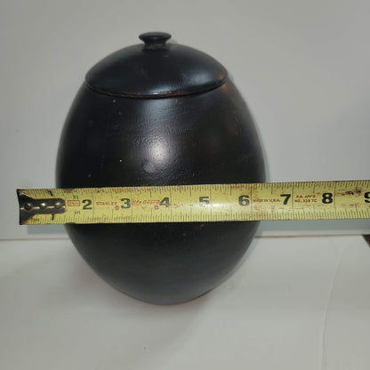 Handmade HAND TURNED urn wood dark egg shape 10" tall with lid URN Biscuit