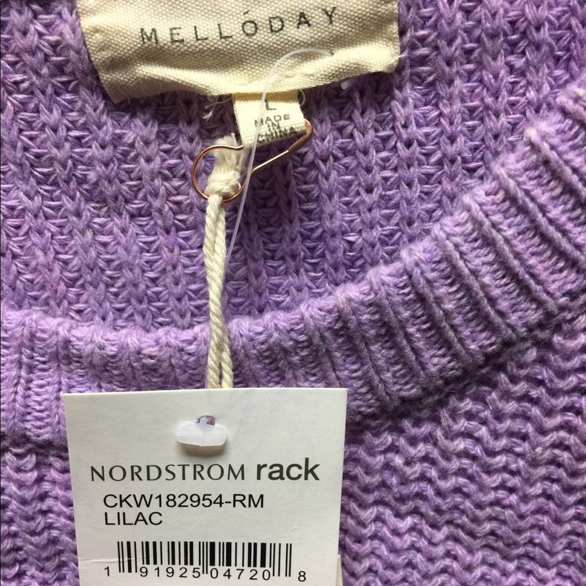Melloday Pullover Sweater Two Pocket Wool Blend Purple NEW Large Lilac CHUNKY