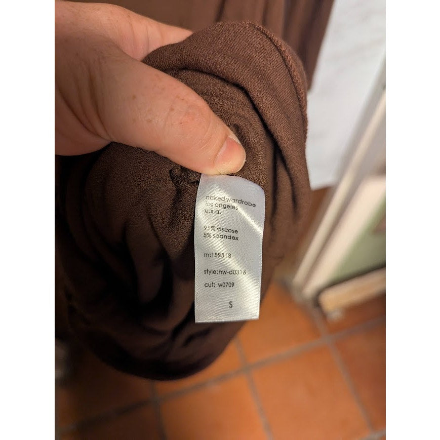 NEW Naked Wardrobe Sculpt Chocolate Brown Midi bodycon Dress Size Small NICE